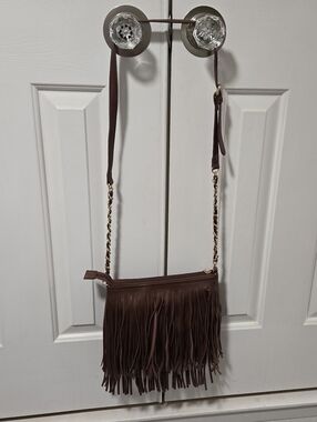 Brown Fringe Crossbody Bag - Stylish Everyday Carry, 7"×10"